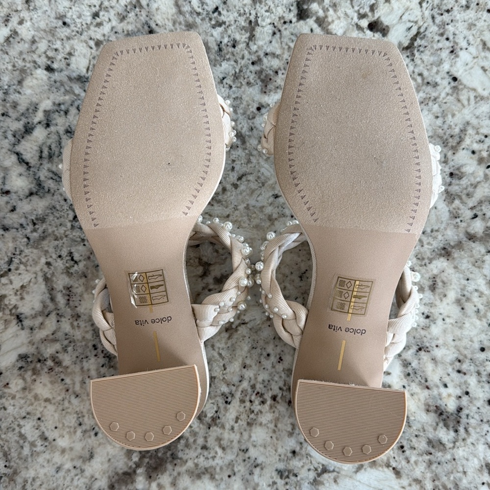 NEW DOLCE VITA womens paily pearl heeled sandals in vanilla pearl 8.5 block heel - Picture 4 of 7